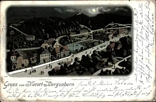 Mondschein Litho Bad Bergzabern an der Weinstraße Pfalz, Kurhaus Popp, Teilansicht