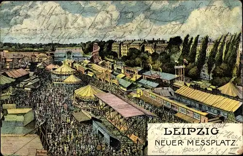 Litho Leipzig in Sachsen, Neuer Messplatz, Karussells, Schiffschaukel