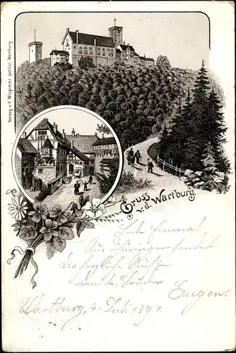 Litho Lutherstadt Eisenach in Thüringen, Aufstieg zur Wartburg, Burghof