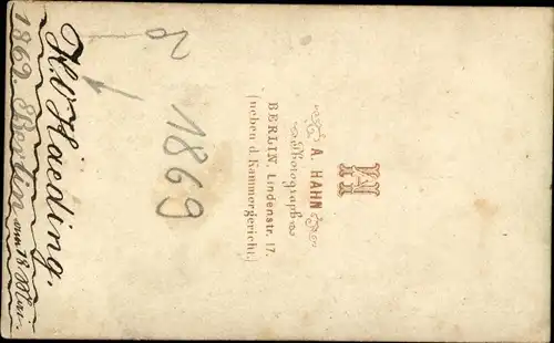 CDV Berlin, Portrait von einem Mann, 1869, H. Haeding