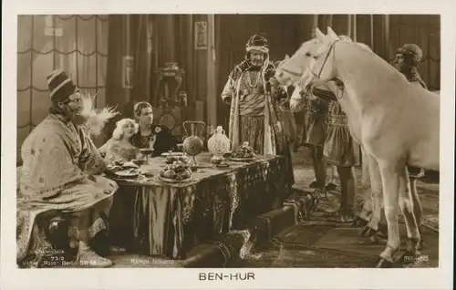 Ak Schauspieler Ramon Novarro, Filmszene aus Ben Hur, Pferde, Ross Verlag 73 2