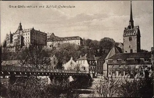 Ak Untermhaus Gera in Thüringen, Schloss Osterstein, Brücke, Kirche