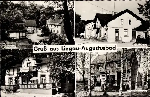 Ak Liegau Augustusbad Radeberg, Grundmühle, Rödertalschänke, Forellenschänke, FDGB Erholungsheim