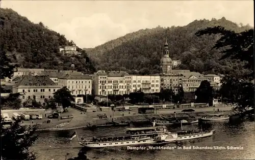 Ak Bad Schandau an der Elbe, Teilansicht, Salondampfer Weltfrieden