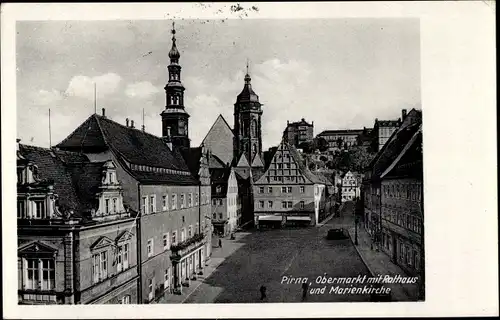 Ak Pirna an der Elbe, Obermarkt, Rathaus, Marienkirche