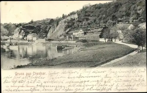 Ak Diesbar Seußlitz Nünchritz an der Elbe, Teilansicht, Uferweg