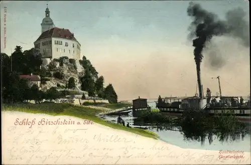 Ak Hirschstein an der Elbe Sachsen, Schloss, Dampfer