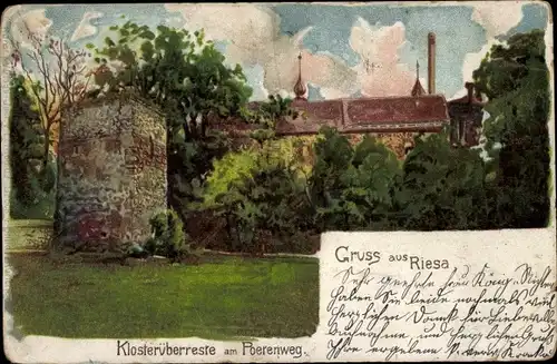 Künstler Litho Riesa an der Elbe Sachsen, Klosterüberreste am Poetenweg