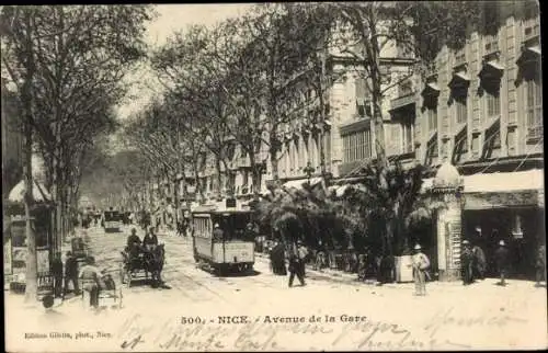 Ak Nizza Nizza Alpes Maritimes, Avenue de la Gare