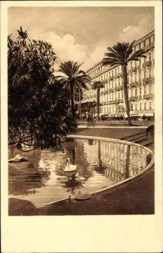 Ak Nizza Nizza Alpes Maritimes, Hotel von England und Großbritannien, Garten von König Albert I