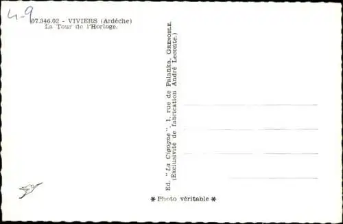 Ak Viviers sur Rhone Ardèche, Uhrenturm