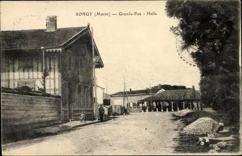 Ak Sogny Marne, Grande-Rue, Halle