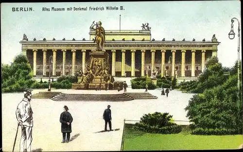 Litho Berlin Mitte, Lustgarten, Altes Museum mit Denkmal Friedrich Wilhelm II.