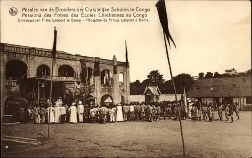 Ak Boma DR Kongo Zaire, Empfang von Prinz Leopold, Missionen der Brüder der christlichen Schulen