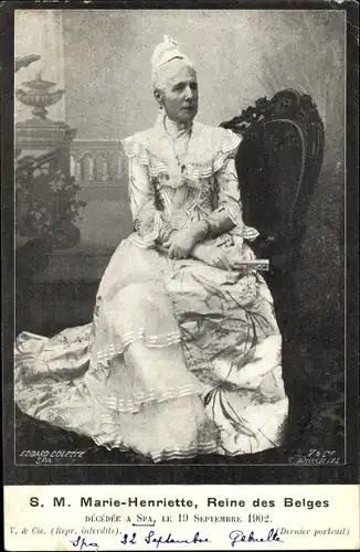 Ak Marie-Henriette, Königin von Belgien, Trauerkarte