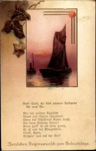 Gedicht Ak Glückwunsch Geburtstag, Herr Gott, du bist unsere Zuflucht, Segelboot