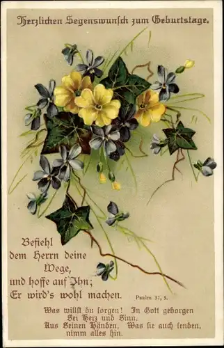 Ak Glückwunsch Geburtstag, Psalm 37 5, Blumen, Befiehl dem Herrn deine Wege