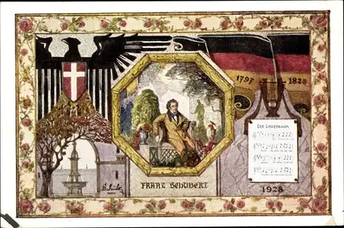 Wappen Ak Wien, Komponist Franz Schubert, 10. Deutsches Sängerbundesfest 1928