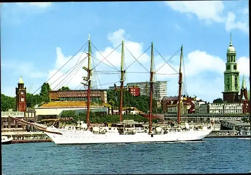 Ak Hamburg Mitte Altstadt, Segelschiff, Hafenpartie, Michel