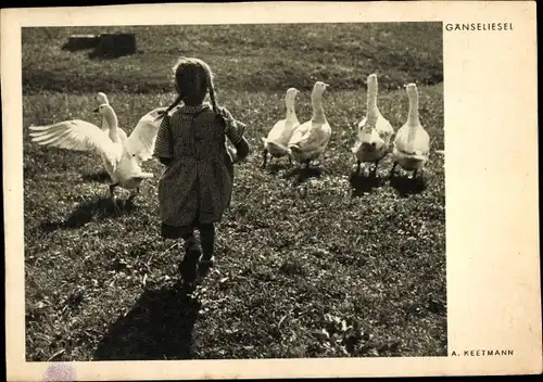 Ak Gänseliesel, Mädchen, Gänse