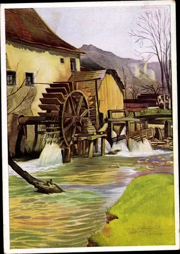 Künstler Ak Schill, Georg, Heimatbilder, Wassermühle