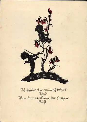 Scherenschnitt Ak Engel spielt Geige, Blume
