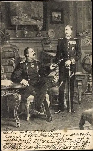 Ak Kaiser Wilhelm II. und Kronprinz in Uniformen
