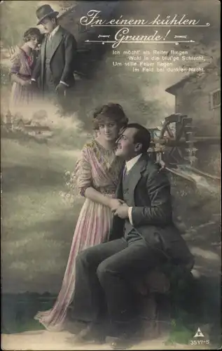 Ak Liebespaar, In einem kühlen Grunde, Wassermühle