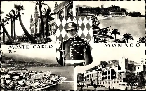 Ak Monte Carlo Monaco, Palmen, Ortsansicht, Wachsoldat, Gebäude