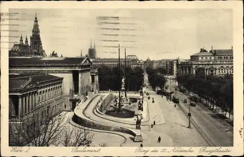 Ak Wien 1 Innere Stadt, Parlament, Ring des 12. November, Burgtheater
