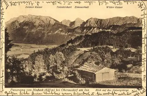 Ak Oberaudorf am Inn Oberbayern, Kaisergebirge, Panorama von Hocheck, zahmer Kaiser, wilder Kaiser