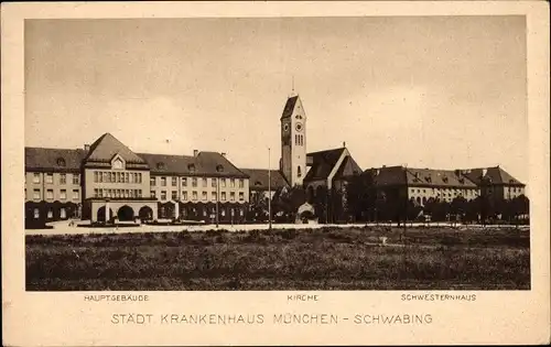 Ak Schwabing München Bayern, Städtisches Krankenhaus, Kirche, Schwesternhaus