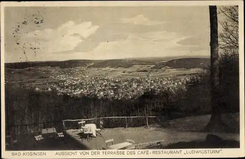 Ak Bad Kissingen Unterfranken Bayern, Aussicht von der Terrasse des Café-Restaurant Ludwigsturm