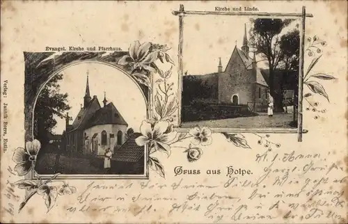 Ak Holpe Morsbach im Oberbergischen Kreis, Kirche, Linde, evangelische Kirche, Pfarrhaus