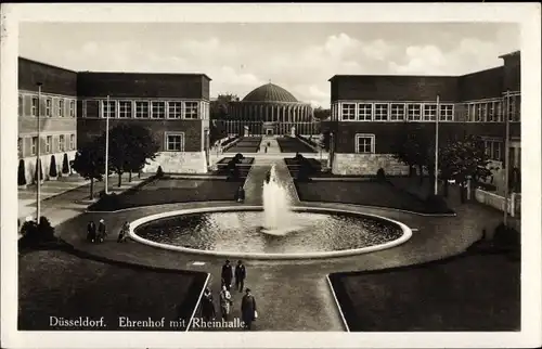 Ak Düsseldorf am Rhein, Ehrenhof, Rheinhalle, Wasserfontäne