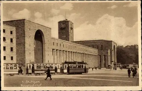 Ak Stuttgart in Württemberg, Hauptbahnhof, Straßenbahn, Passanten