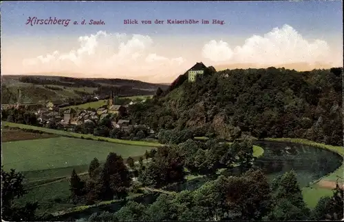 Ak Hirschberg Saale, Blick von der Kaiserhöhe im Hag, Panorama vom Ort