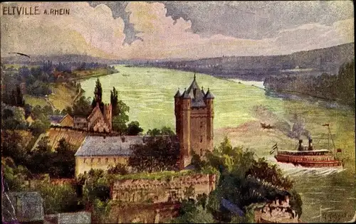 Künstler Ak Eltville am Rhein Hessen, Rhein, Villenvorort, Dampfer