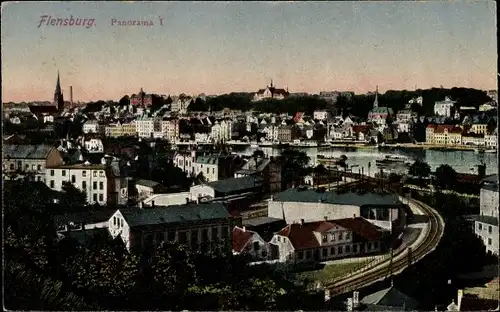 Ak Flensburg in Schleswig Holstein, Panorama I