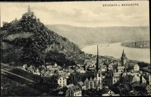 Ak Braubach am Rhein, Marksburg, Blick auf den Ort