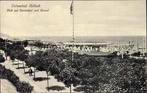 Ak Ostseebad Ahlbeck Heringsdorf auf Usedom, Herrenbad, Strand, Promenade