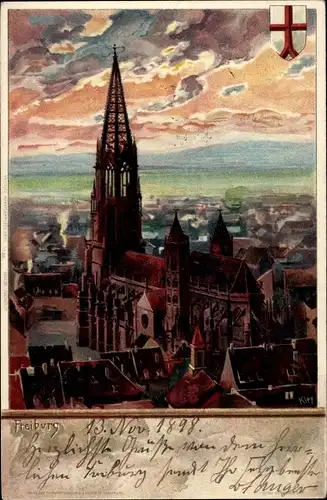 Künstler Ak Kley, Heinrich, Freiburg im Breisgau, Teilansicht, Kirche