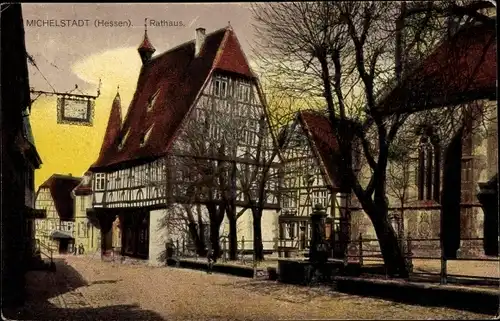 Ak Michelstadt im Odenwald, Rathaus, Fachwerkhaus