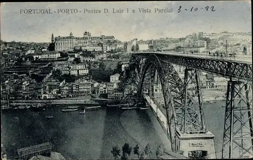 Ak Porto Portugal, D. Luis I. Brücke, Stadtpanorama