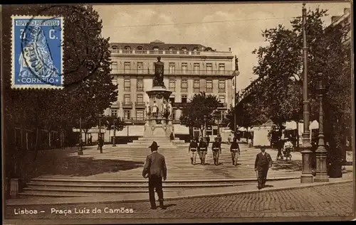 Ak Lisboa Lissabon Portugal, Praça Luís de Camões, Steinrelief