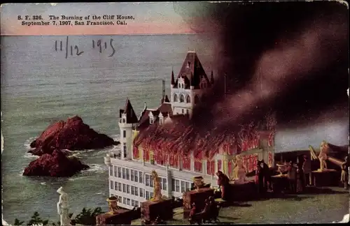 Ak San Francisco, Kalifornien, USA, Brand des Cliff House, 1907