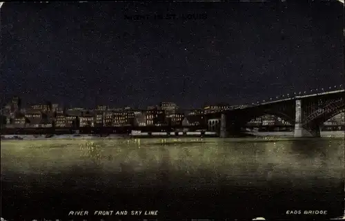 Ak Saint Louis Missouri USA, Eads-Bridge, Flussufer, Skyline