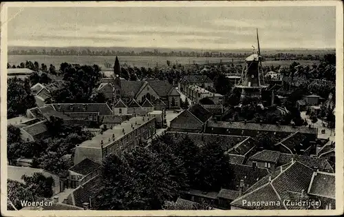 Ak Woerden Utrecht Niederlande, Panorama (Zuidsijde), Windmühle