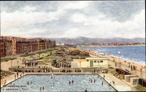 Künstler Ak Rhyl Wales, Planschbecken, Gärten