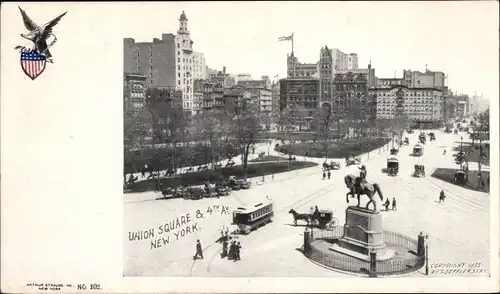 Ak New York City USA, Union Square und 4th Avenue, Denkmal, Seilbahn